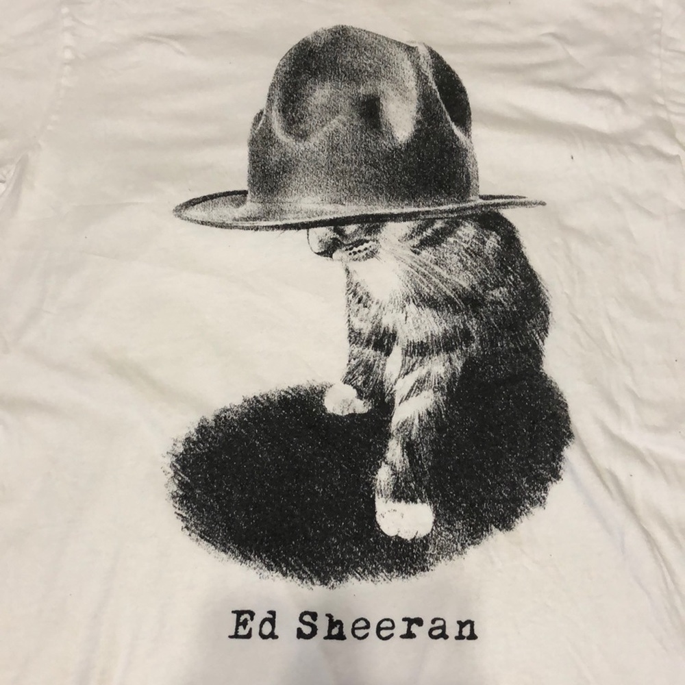 Ed Sheehan T-shirt with a cat wearing a hat